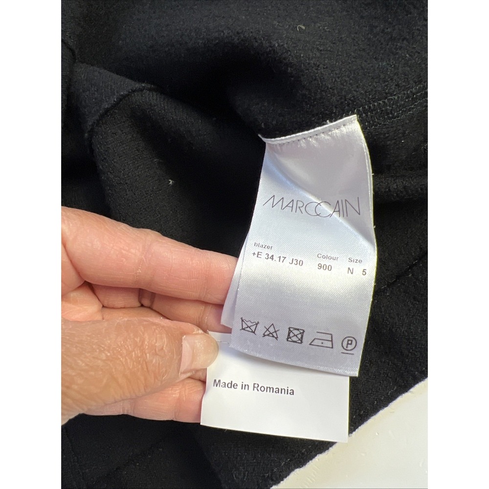 Marc Cain 100% Virgin Wool Black Blazer Jacket Sz N5 Us 8/10 Coat Cardigan - Picture 4 of 7